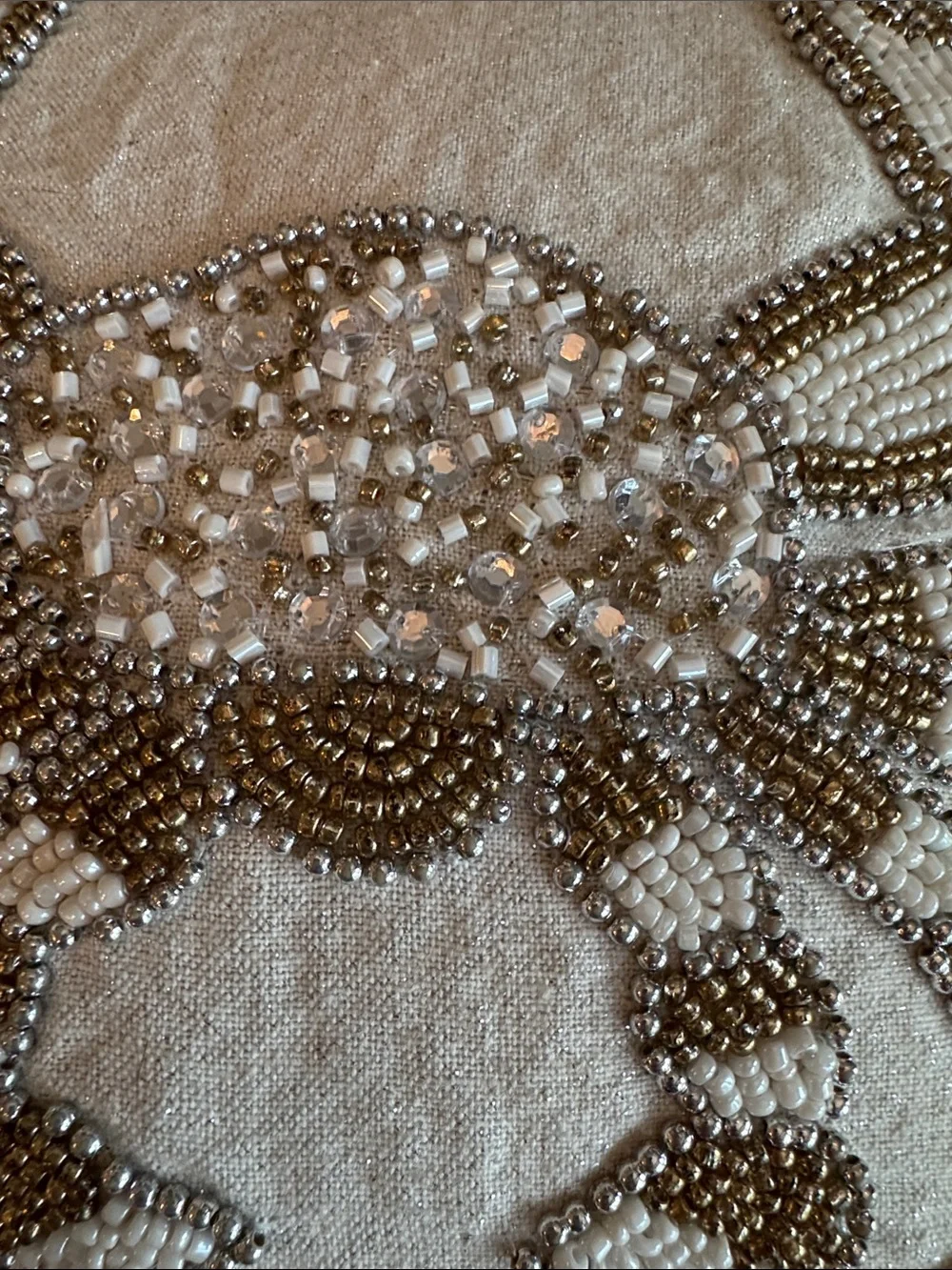 Beaded Crab Decorative Pillow - White and Gold